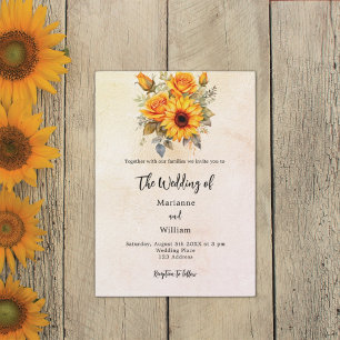 Wedding sunflowers greenery rustic yellow luxury invitation