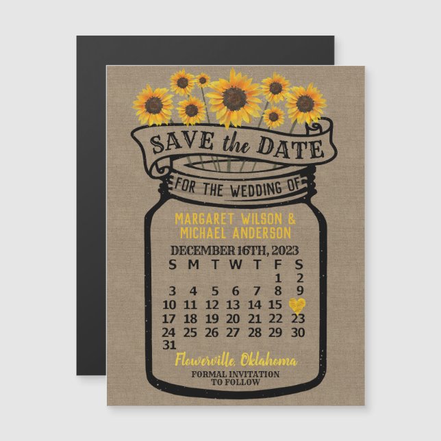 Wedding Sunflowers Jar December 2023 Date Magnet (Front/Back)