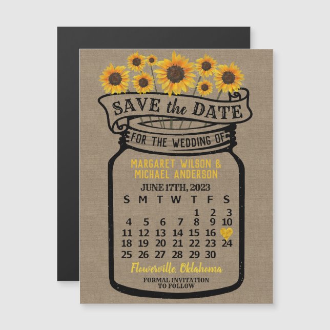 Wedding Sunflowers Jar June 2023 Calendar Magnet (Front/Back)