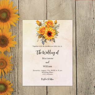 Wedding sunflowers rustic yellow invitation postcard