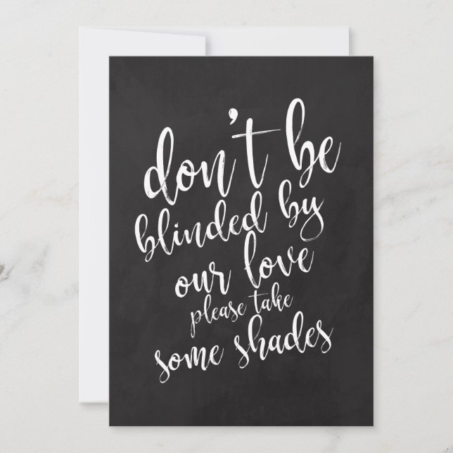 Wedding sunglasses favours cheap chalkboard sign invitation (Front)
