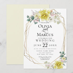 Wedding    Sunny Yellow Peony Watercolor Flowers Invitation