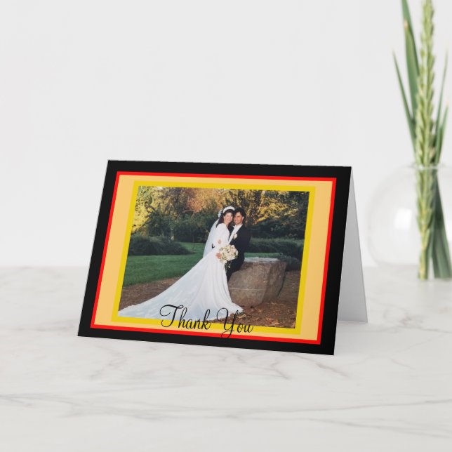 Wedding Sunset Red Orange Photo Thank You Card (Front)