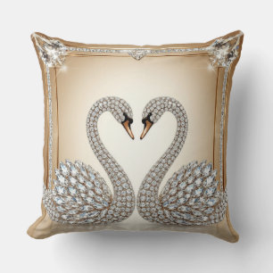 Wedding Swan Love Heart Gold And Crystal Cushion