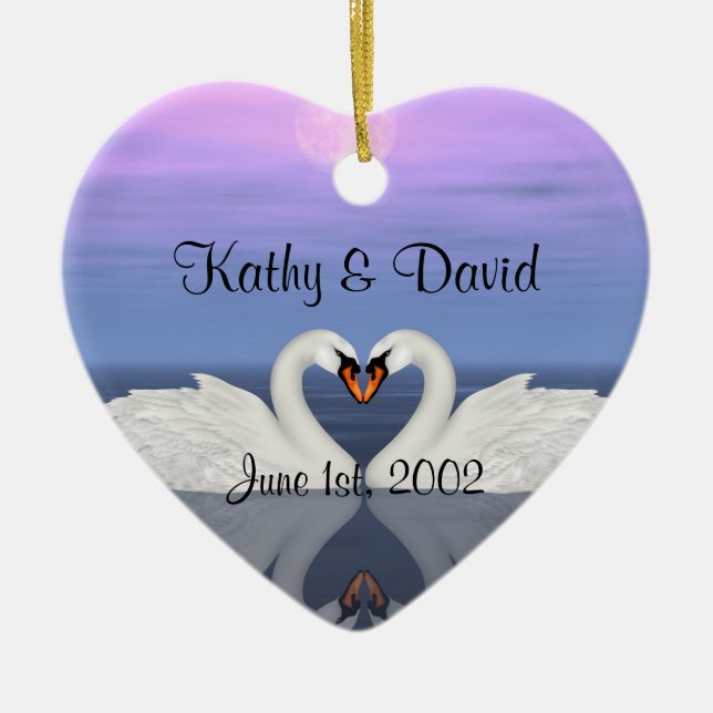 Wedding Swans Ceramic Tree Decoration (Front)