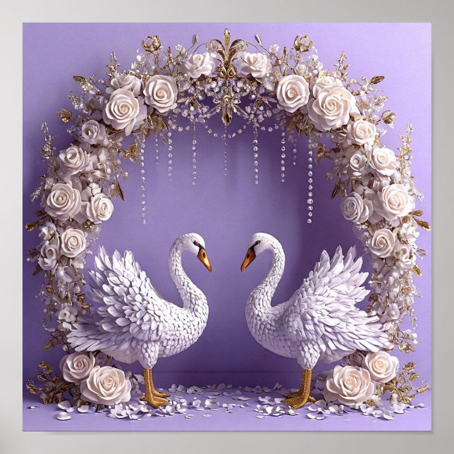 Wedding Swans Elegant Nature Art 🦢🤍🌹✨ Poster (Front)