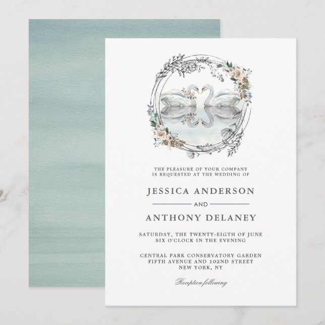 Wedding Swans Elegant Watercolor Invitation (Front/Back)