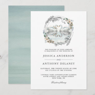 Wedding Swans Elegant Watercolor Invitation