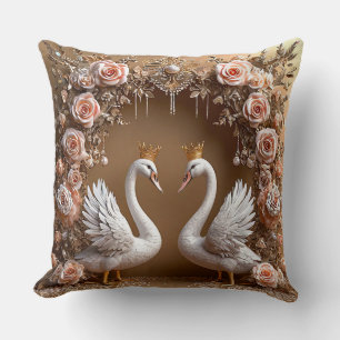 Wedding Swans Gold & Pearl Romantic Love Birds Cushion