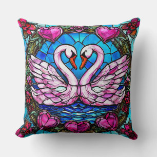 Wedding Swans Mosaic Art Romantic Love Birds Desig Cushion