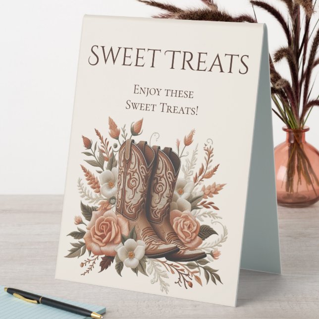 Wedding Sweet Treats Sign-Cowboy Boots and Flowers (In SItu (Table))