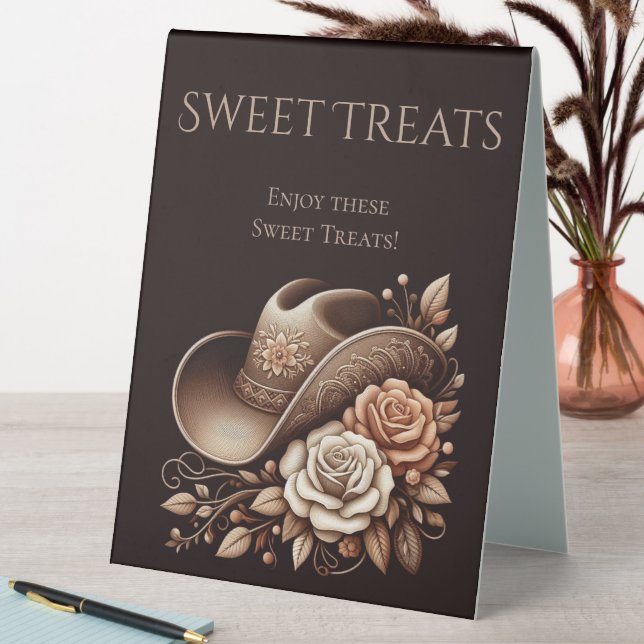 Wedding Sweet Treats Sign-Cowgirl Hat with Flowers (In SItu (Table))