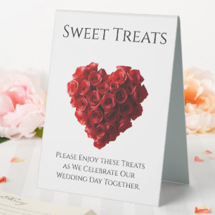 Wedding Sweet Treats Sign-Heart Shaped Red Roses-