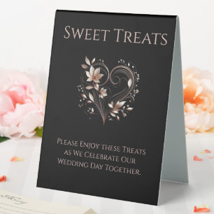 Wedding Sweet Treats Sign-Modern Rose Gold Flowers