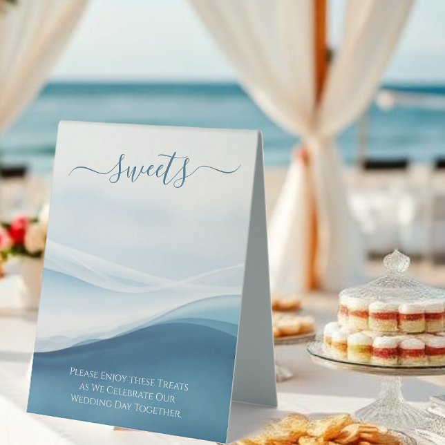 Wedding Sweet Treats Sign-Serene Blue Abstract (Wedding Sweet Treats Sign-Serene Blue Abstract Table Tent)