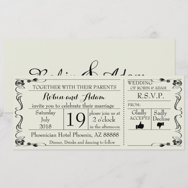 Wedding Swirls Invitation Ticket (Front/Back)