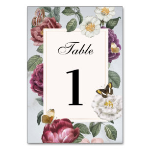 Wedding Table Bloom Floral Butterfly Vintage Table Number