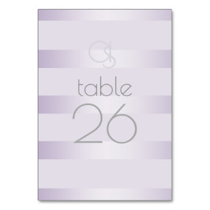 Wedding Table Card   Lilac Shimmer Stripe Monogram
