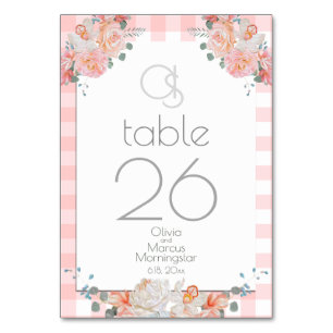 Wedding Table Card Monogram Coral Floral BOHO