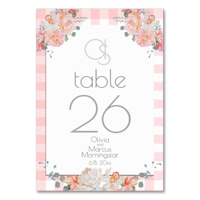 Wedding Table Card | Monogram Coral Floral BOHO (Front)