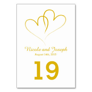 Wedding Table Card - Two Gold Hearts intertwined