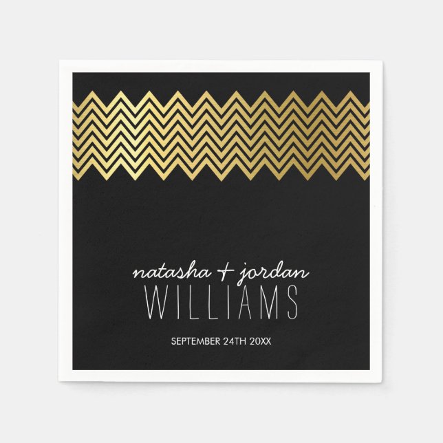 WEDDING TABLE DECOR chevron pattern gold black Napkin (Front)