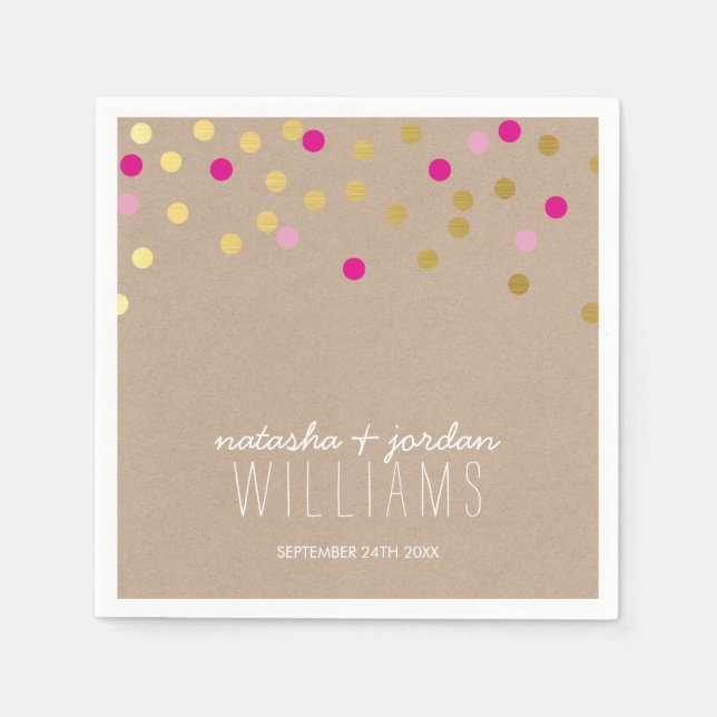 WEDDING TABLE DECOR confetti spots gold pink kraft Napkin (Front)
