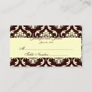 Wedding Table Escort Cards Brown Ivory Damask
