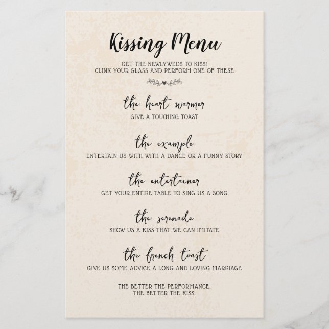 Wedding Table Game Humour Calligraphy Rustic Paper (Front)