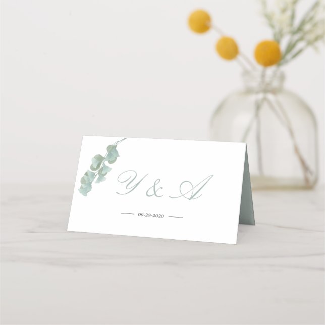 Wedding Table Green Eucalyptus Marble Elegant Place Card (Back)