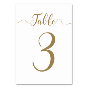 Wedding Table Number 3 Gold Table Cards