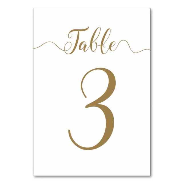 Wedding Table Number 3 Gold Table Cards (Front)