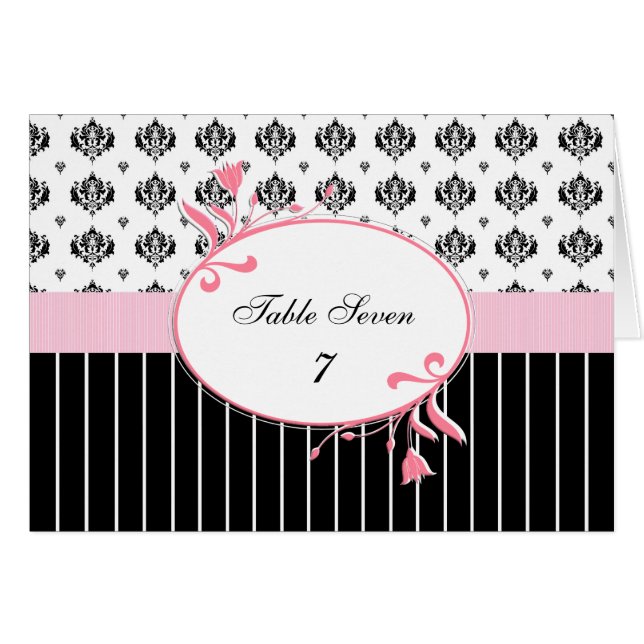 Wedding Table Number Black And White Damask (Front Horizontal)