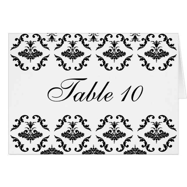 Wedding Table Number Black Damask (Front Horizontal)