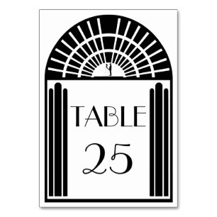 Wedding Table Number Black & White Art Deco Style