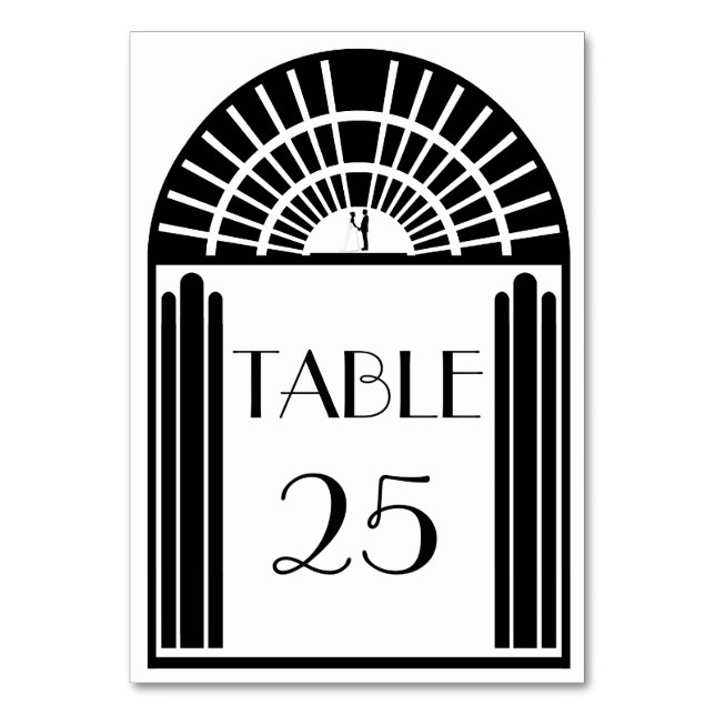 Wedding Table Number Black & White Art Deco Style (Front)