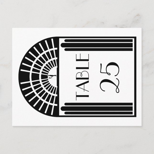 Wedding Table Number Black & White Art Deco Style Postcard (Front)