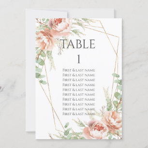 Wedding Table Number Blush Roses