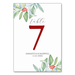 Wedding Table Number Botanical Christmas Greenery