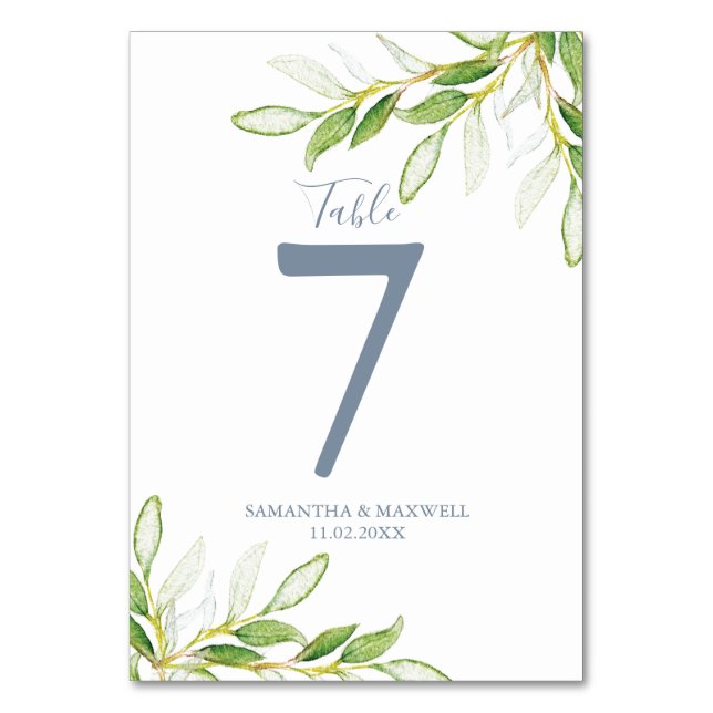 Wedding Table Number Botanical Greenery (Front)