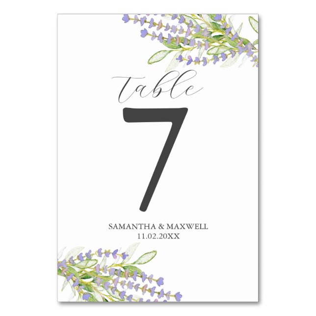 Wedding Table Number Botanical Lavender (Front)