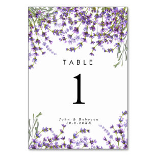 wedding table number card lavender florals