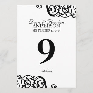 Wedding table number card party reception B&W