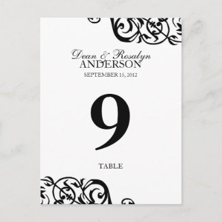 Wedding table number card party reception B&W