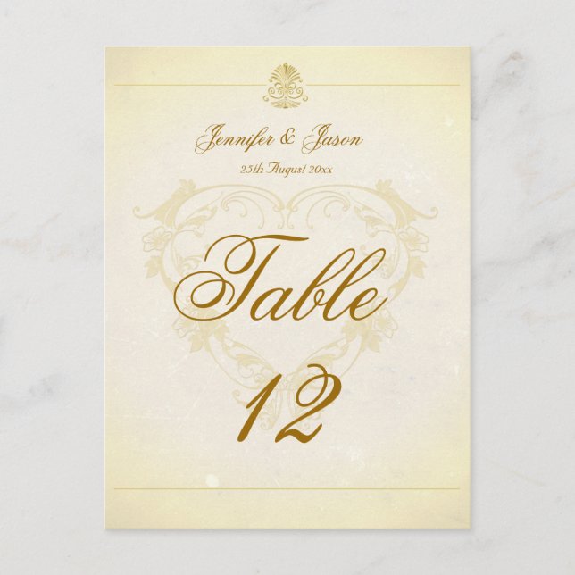 Wedding Table Number Card Vintage Parchment Paper (Front)