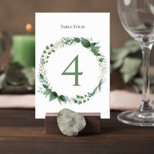 Wedding Table Number Card with Botanical Wreath