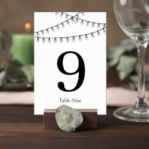 Wedding Table Number Card with String Lights