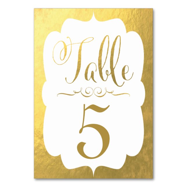 Wedding Table Number Cards Gold Foil Personalised (Front)