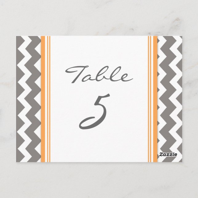 Wedding Table Number Cards Grey Orange Chevron (Back)