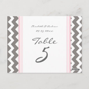 Wedding Table Number Cards Grey Pink Chevron